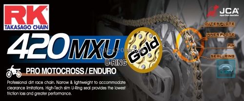Cadena RK 420 MXUGB con U ring 134 eslabones oro