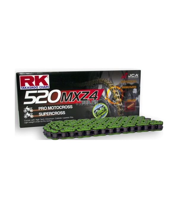 Cadena RK 520 MXZV 118 eslabones verde